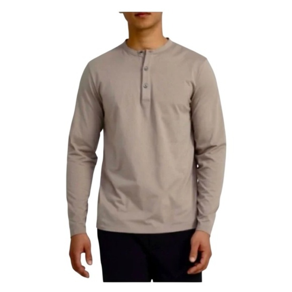 Theory Modal Cotton Core Henley Shirt Gray Pestle‎ Melange Long Sleeve XL